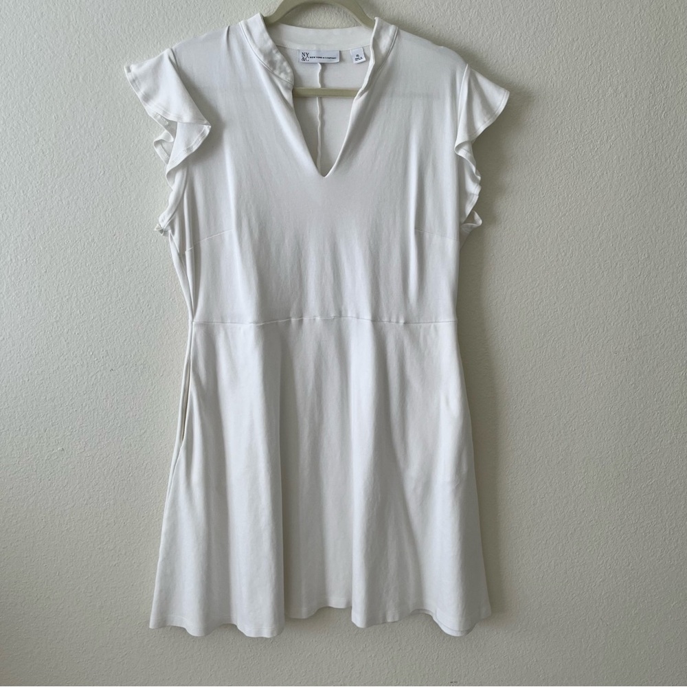 NY & Co 100% Cotton White Summer Pocket Dress